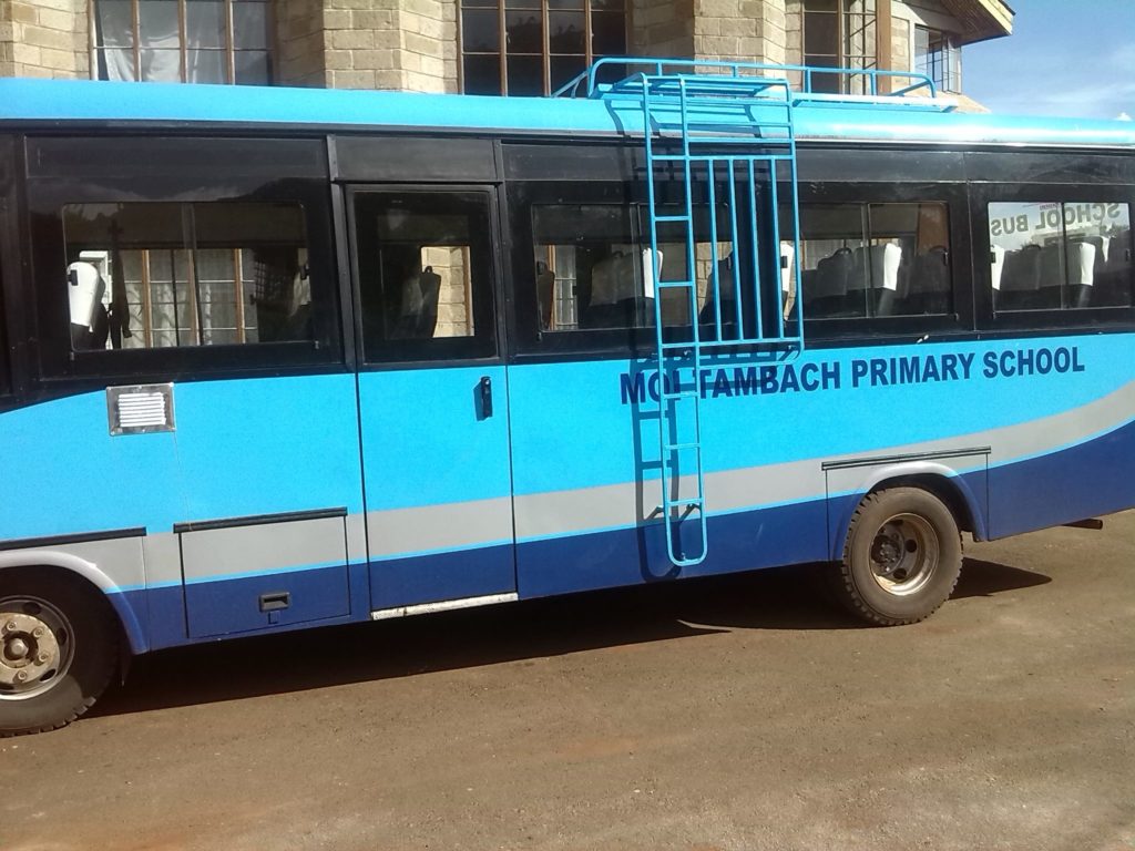 Moi Tambach Primary School Bus. The school produced the best candidate in the 2019 KCPE exams for Elgeyo Marakwet County.