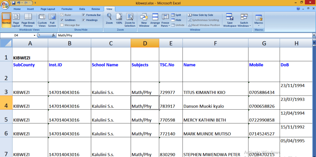 List of Shortlisted candidates for 2019 TSC Teacher Internship vacancies; Makueni County, Kibwezi