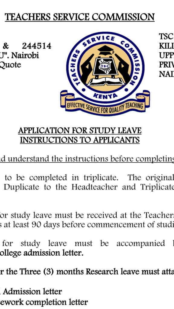 TSC Study Leave Application Form.