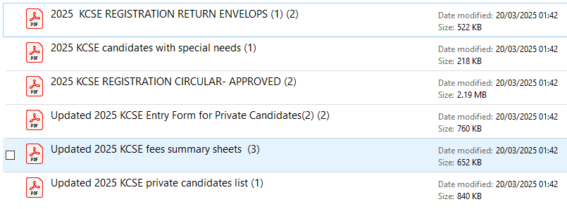 KCSE 2025 Registration Forms Free Downloads in PDF