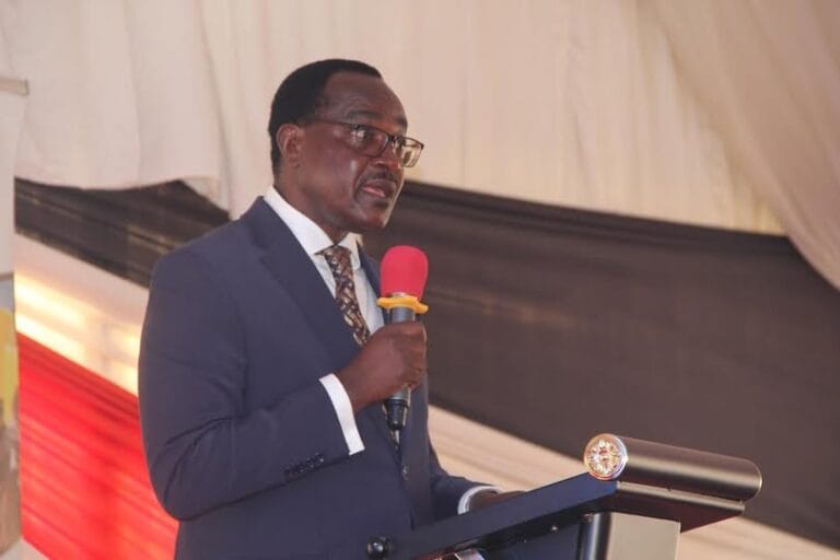 Education Cabinet Secretary Julius Migos Ogamba addressing journalists. Photo