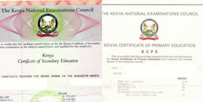 A KCSE, KCPE Certificate A KCSE, KCPE Certificate
