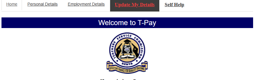 TSC TPay Portal window on successful Login